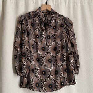 Geometric Print Blouse With Neck Tie